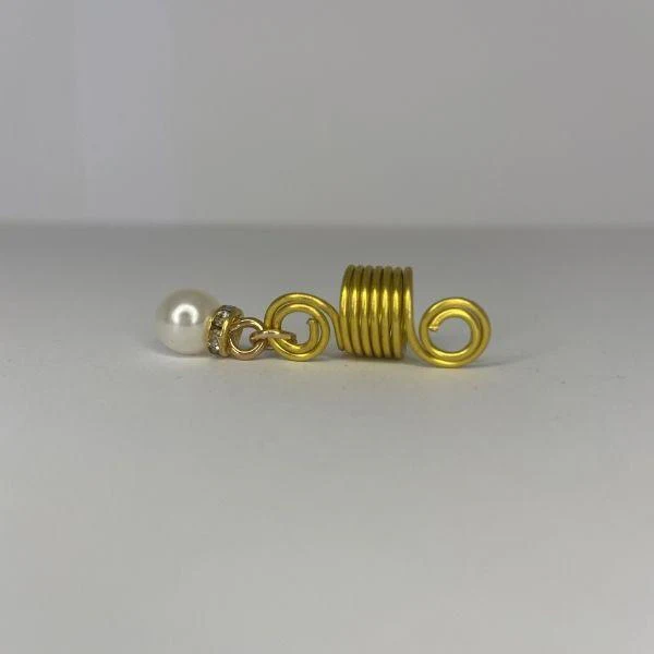 Bague cheveux tresses locks spirale or avec perle - Image 2