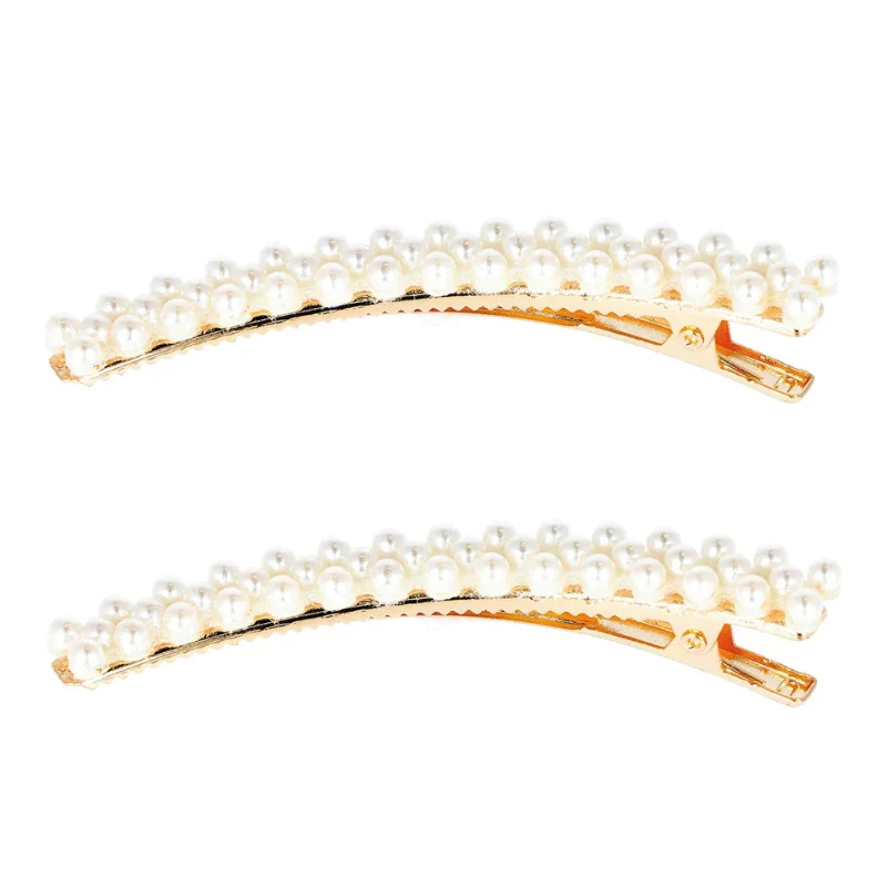 Barrette Courbée Dorée avec Perles Blanches - Lot de 2