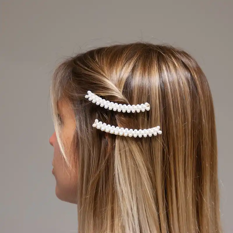 Barrette Courbée Dorée avec Perles Blanches - Lot de 2 - Image 2