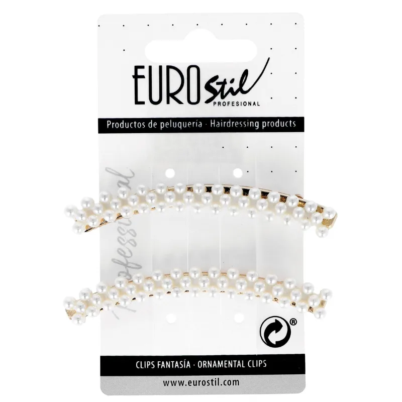 Barrette Courbée Dorée avec Perles Blanches - Lot de 2 - Image 3