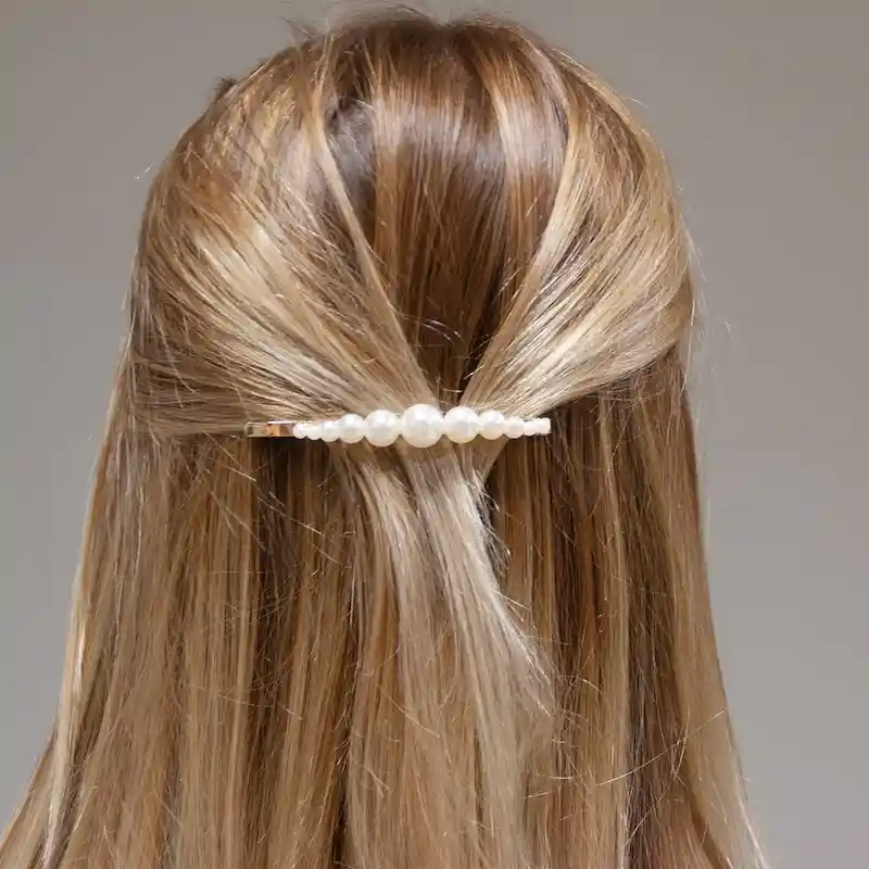 2 Barrettes Dorées avec Perles Blanches - Image 2