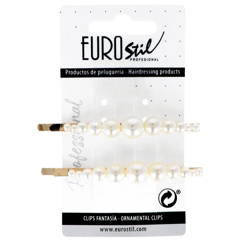 2 Barrettes Dorées avec Perles Blanches - Image 3