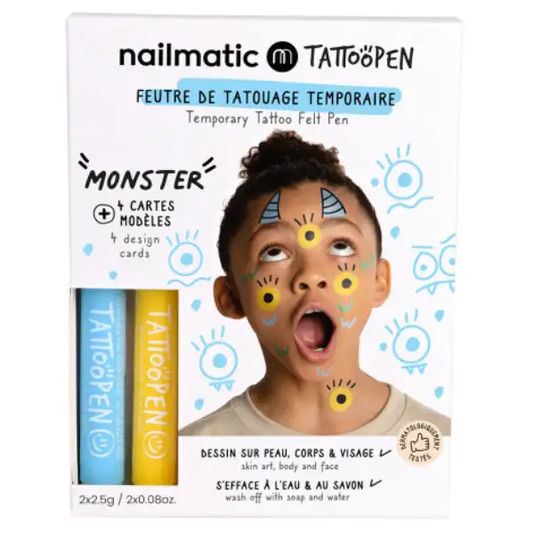 Feutres Tatouages Temporaires Tattoopen Monster Jaune et Bleu Ciel - Nailmatic