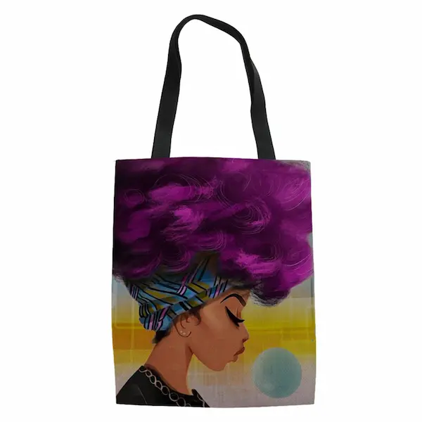 Grand Tote Bag en toile Afro Coiffure Ananas