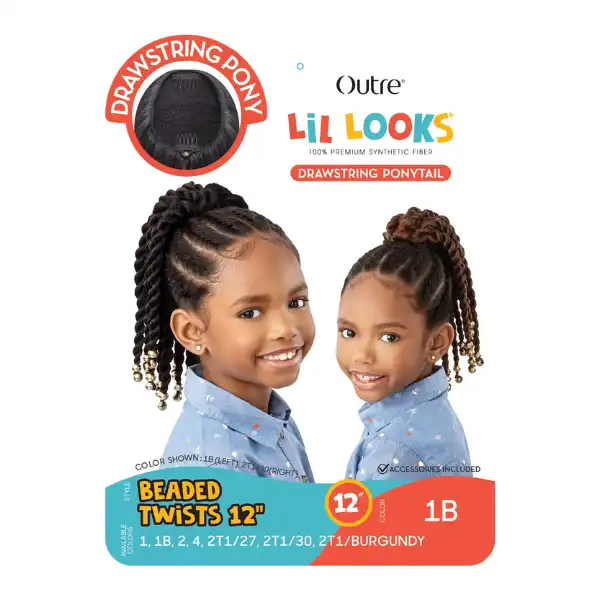 Postiche Pré-Twisté Noir Beaded Twists - Outré Lil Looks - Image 4